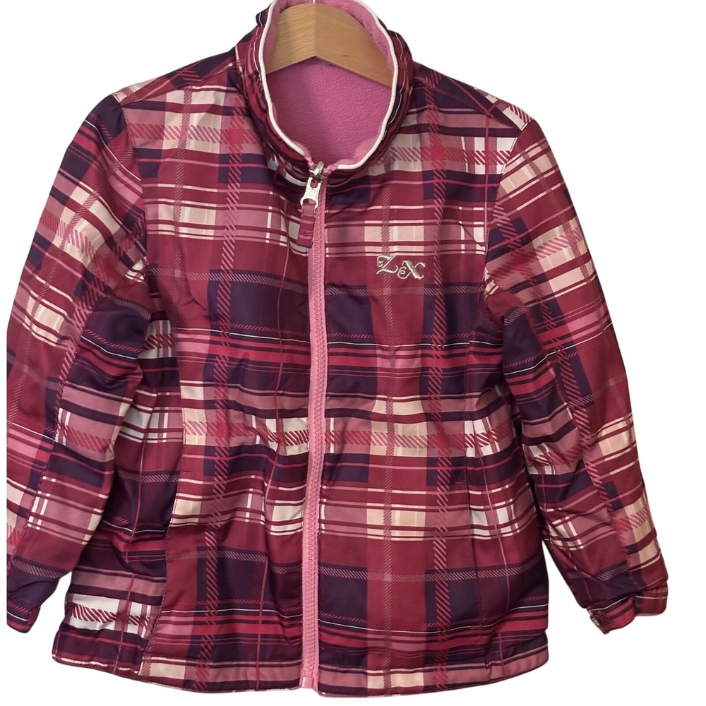 ZeroXposur Girls 4T Jacket Pink Purple Plaid Full Zip Fleece Lined Outerwear